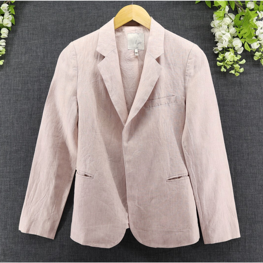 Joie Women's Linen Open Front Blazer Notch Collar Dusty Mink Career Sz 2